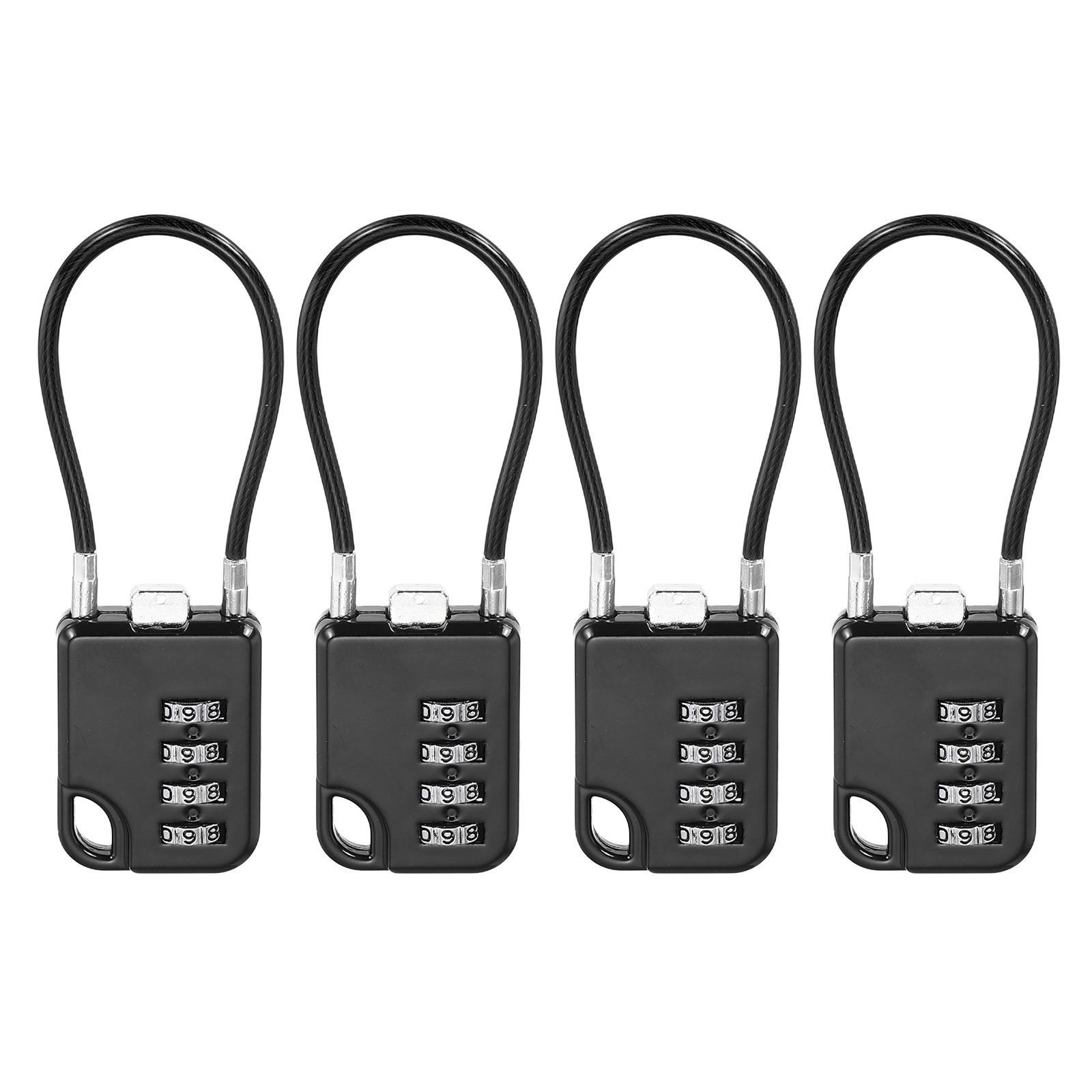 4Pcs Combination Cable Padlock with 5.3" (13.5 Cm) Flexible Cable, Black