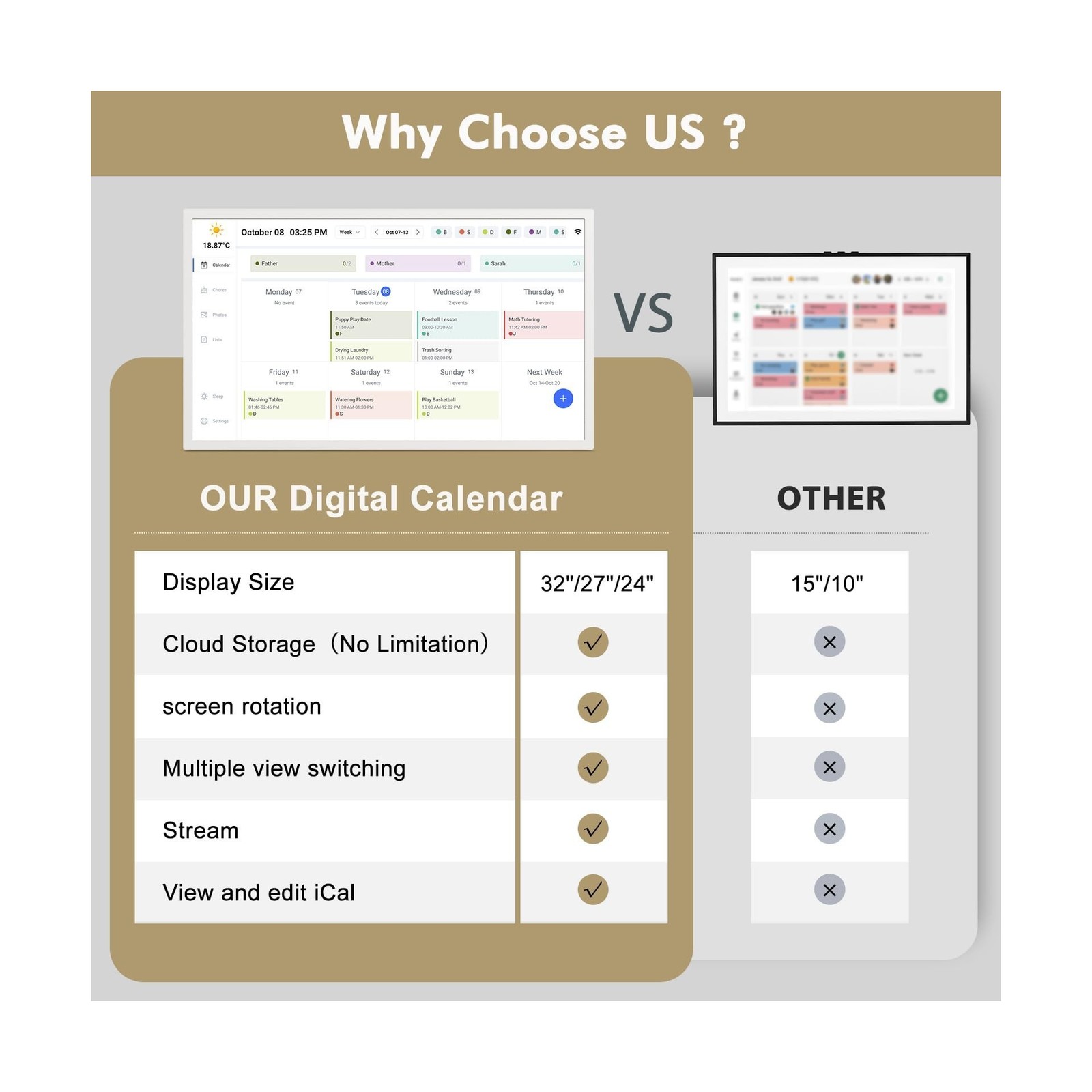 Smart Calendar Digital Chore-Chart for-Meal-Planner - 24 Inch Electronic Cale...
