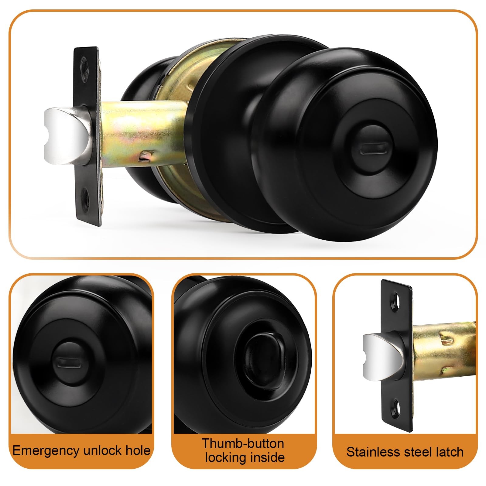 Probrico Black Door Knobs for Bedroom Bathroom, Interior Privacy,