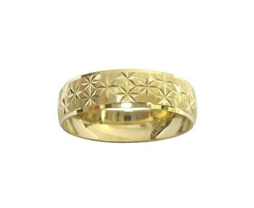 14K Yellow Color Gold 6mm Wedding Band Bridal Star Ring Anillo de Oro Banda