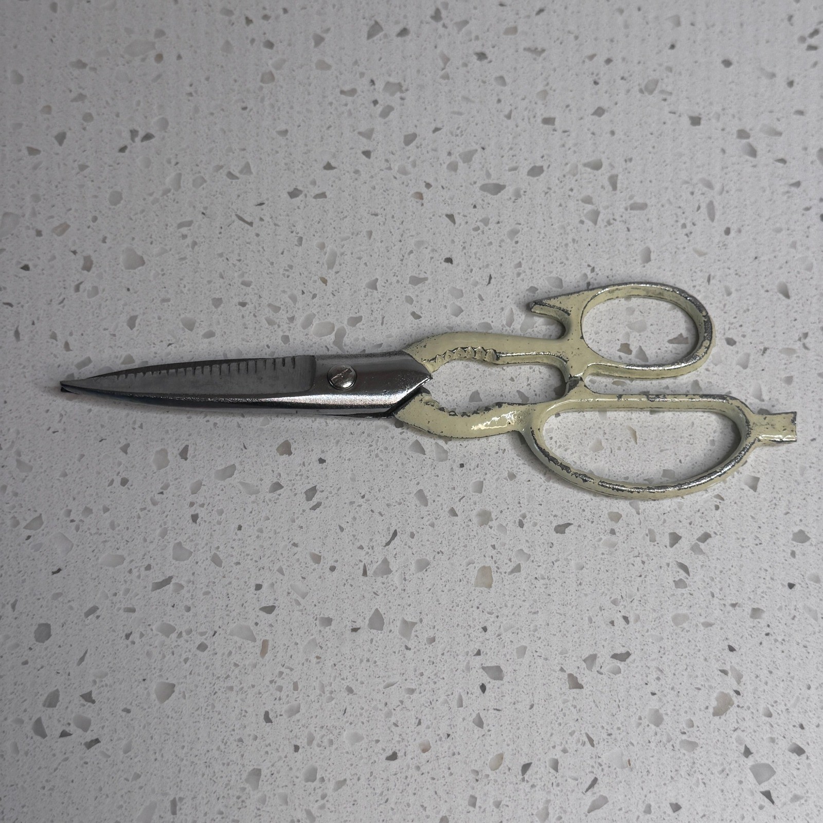 Vintage Kitchen Shears Multi-Tool Bottle Opener Nutcracker Cream Handles 8 Inch