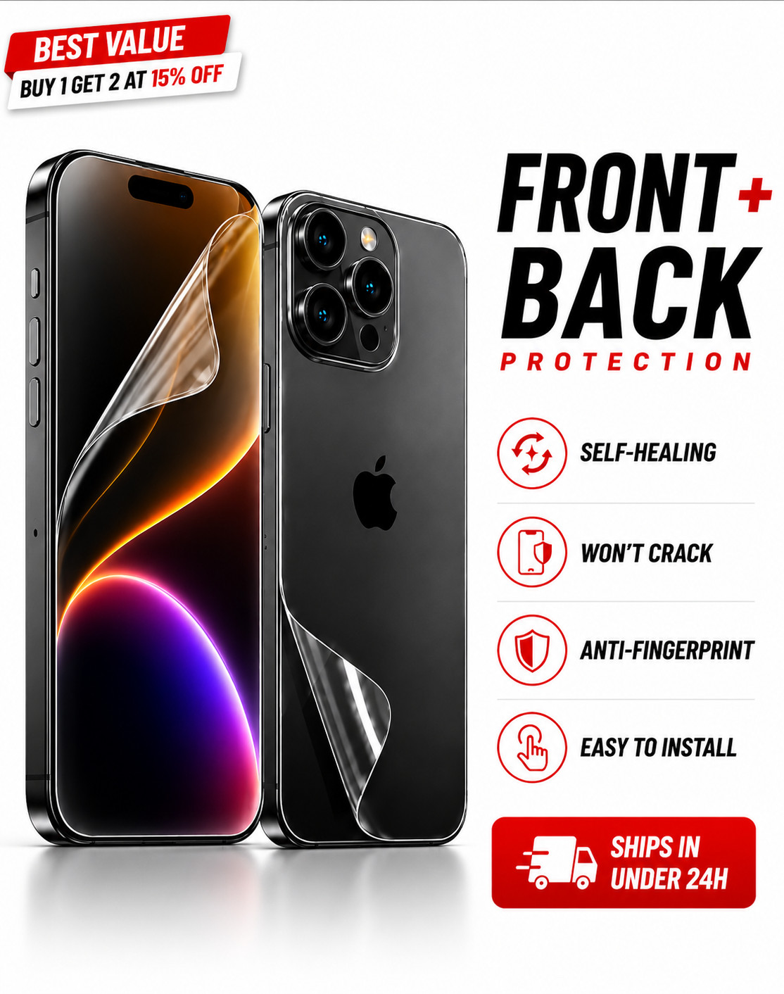 iPhone 12 13 14 15 16 17 Pro Max Front Back Hydrogel Screen Protector Full Cover