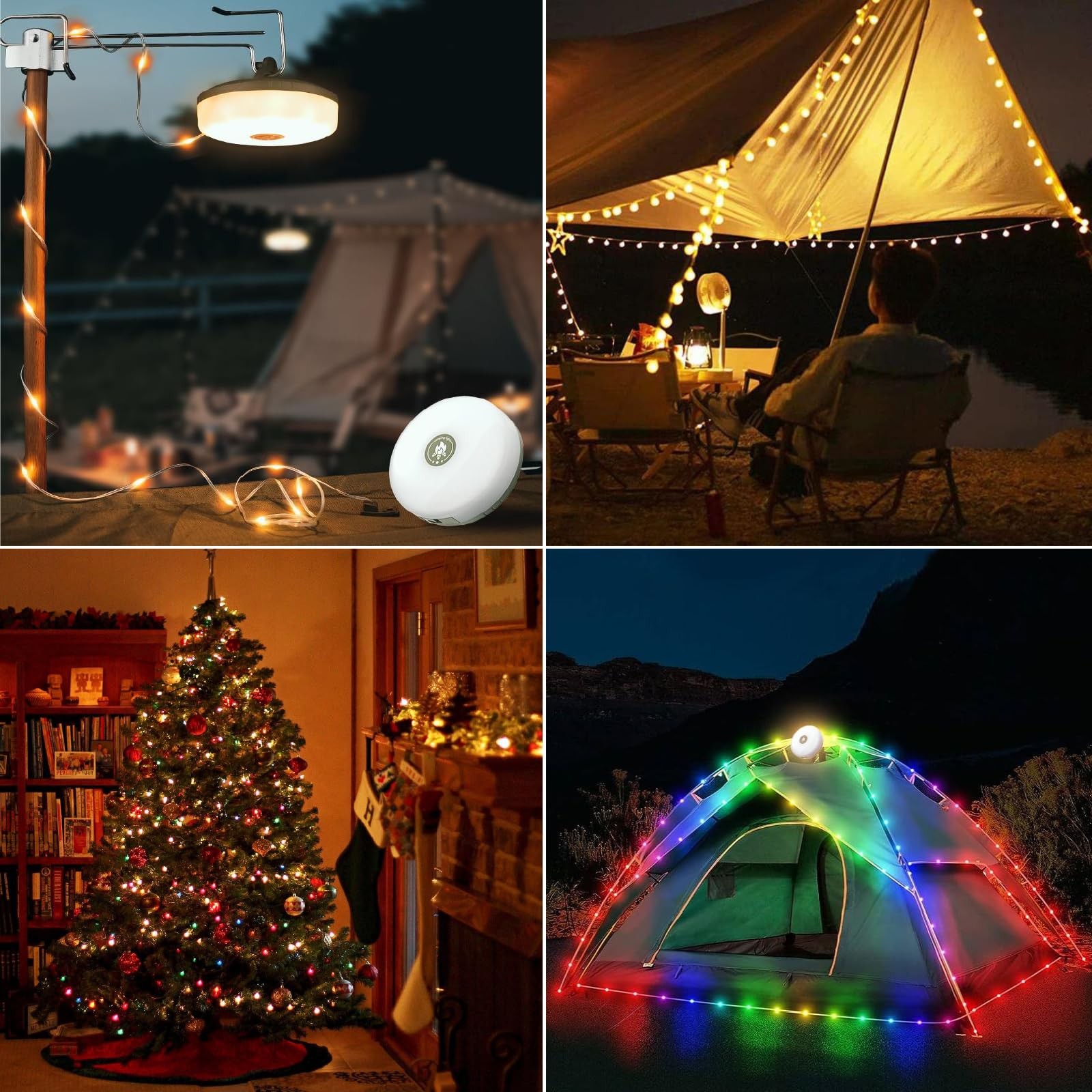 2-Pack Camping String Lights, 4 in 1 Portable Camping Light Rechargeable, 8 L...