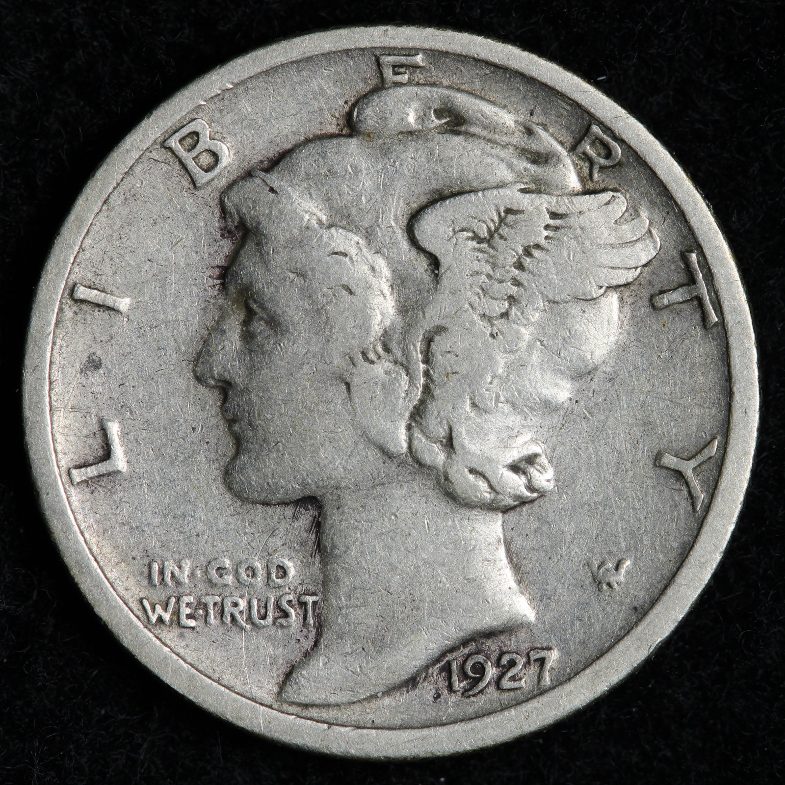 1927-S Mercury Silver Dime VF E246 UWB