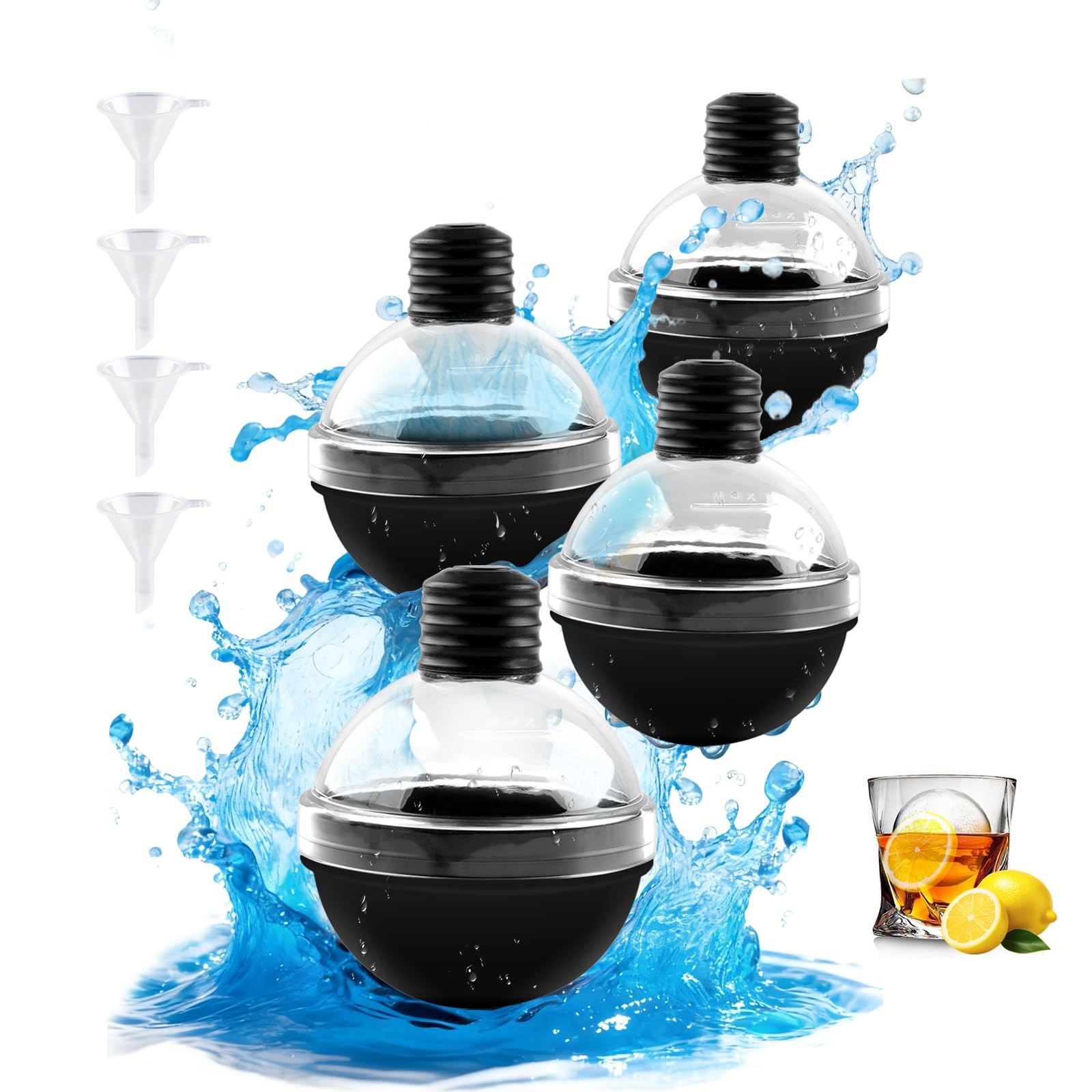 Black Round Ice Cube Mold 2.64 Inch Large Sphere Maker