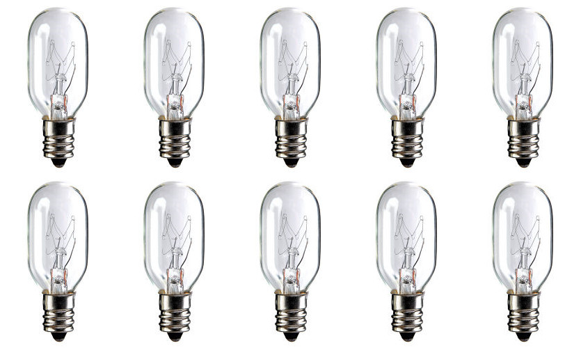 Box of 10 Bulbs 10T7 Clear 10 Watt 130 Volt E12 Candelabra Base 10T7C 130V 10W