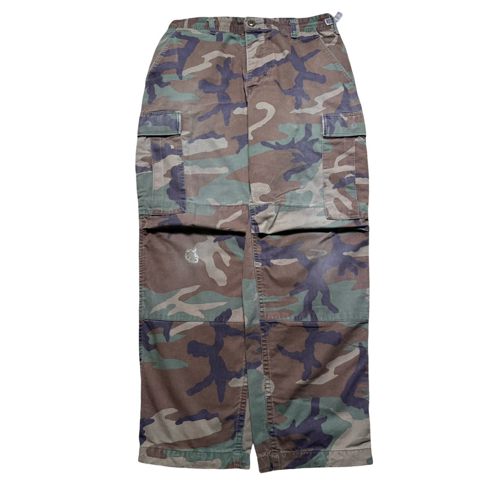 Vintage US Military Pants Mens 30x34 Camo Woodland Cargo 80s Medium Short Faded