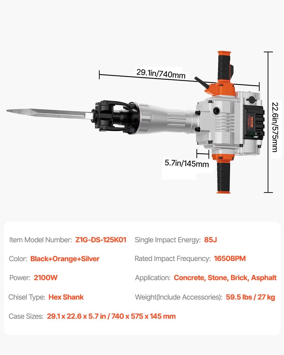 VEVOR Demolition Jack Hammer,2100W Electric Jackhammer Heavy Duty,1650 BPM Indus