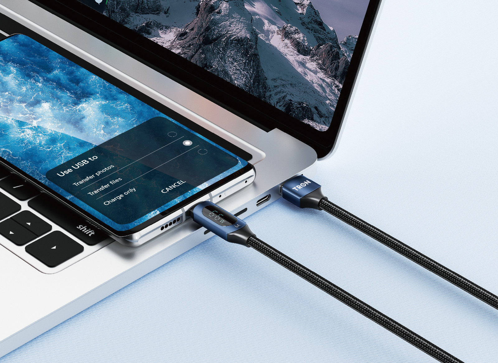 TRON USB A-C Digital Display Braided Charging Cable 6A | 5FT