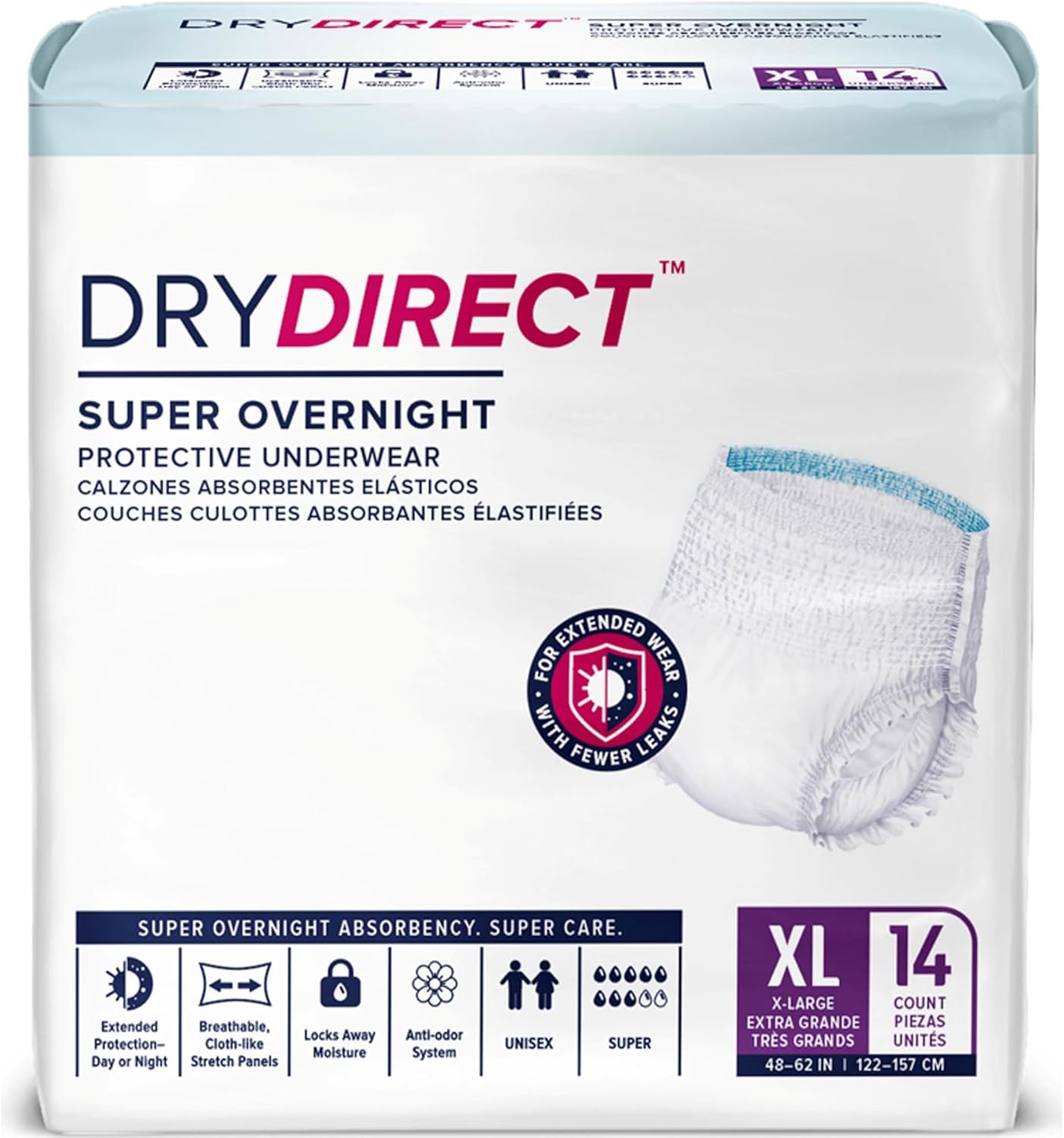 Dry Direct Super Overnight Adult Diapers, X-Large (14 Pack)