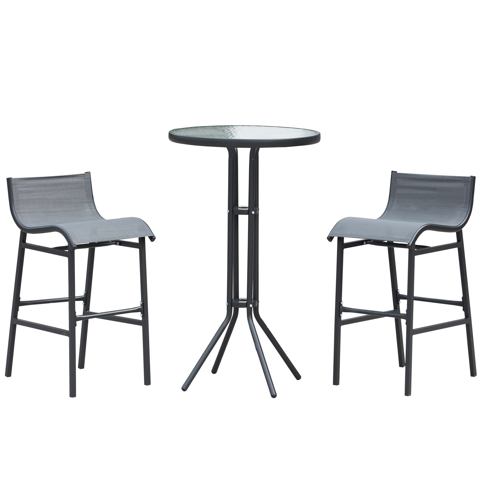 3-Piece Outdoor Bistro Set with Round Table and 2 Bar Chairs Charcoal Gray