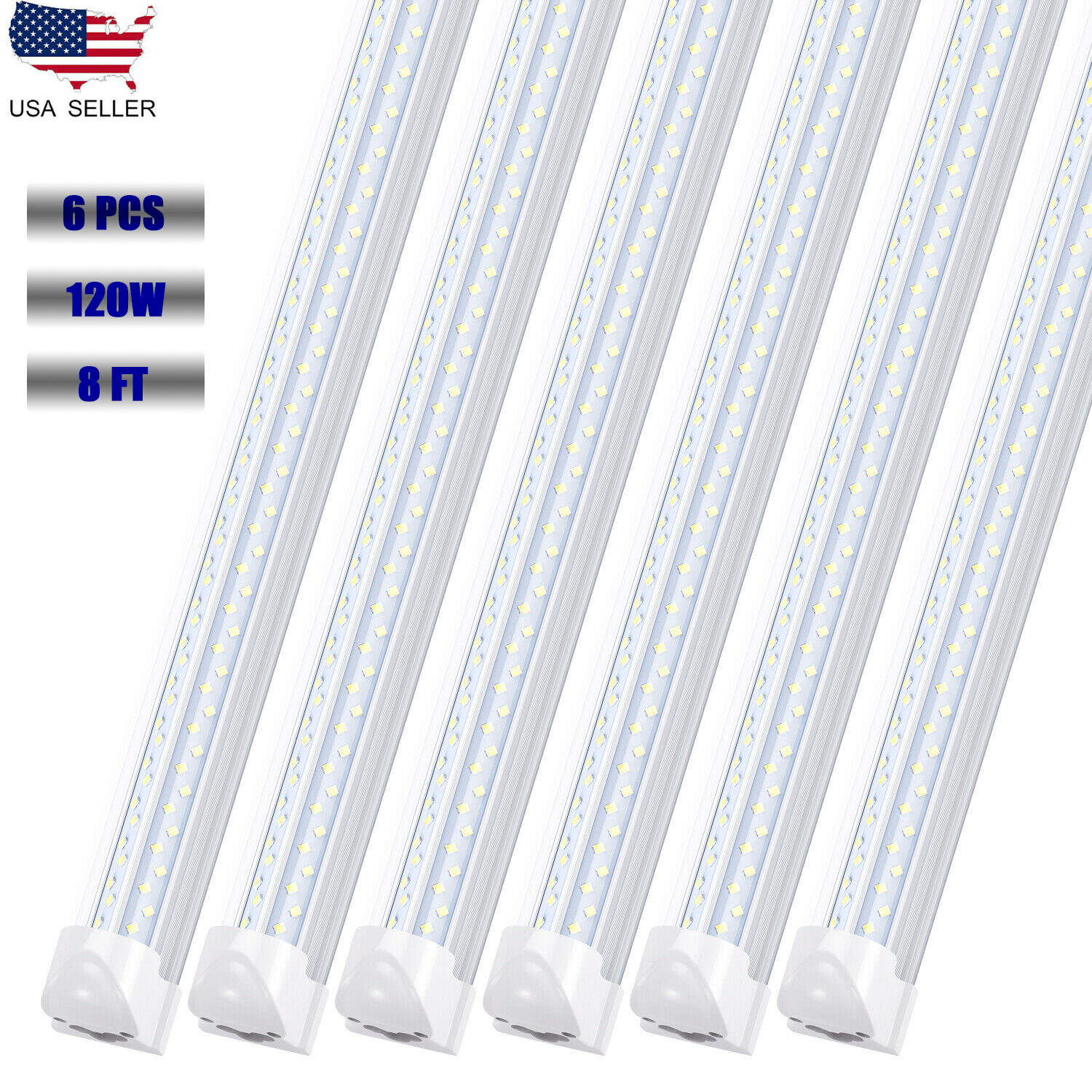 6PCS 120W 8' LED Tube Light Garage Bulbs T8 Linkable 8FT LED Shop Light Fixture