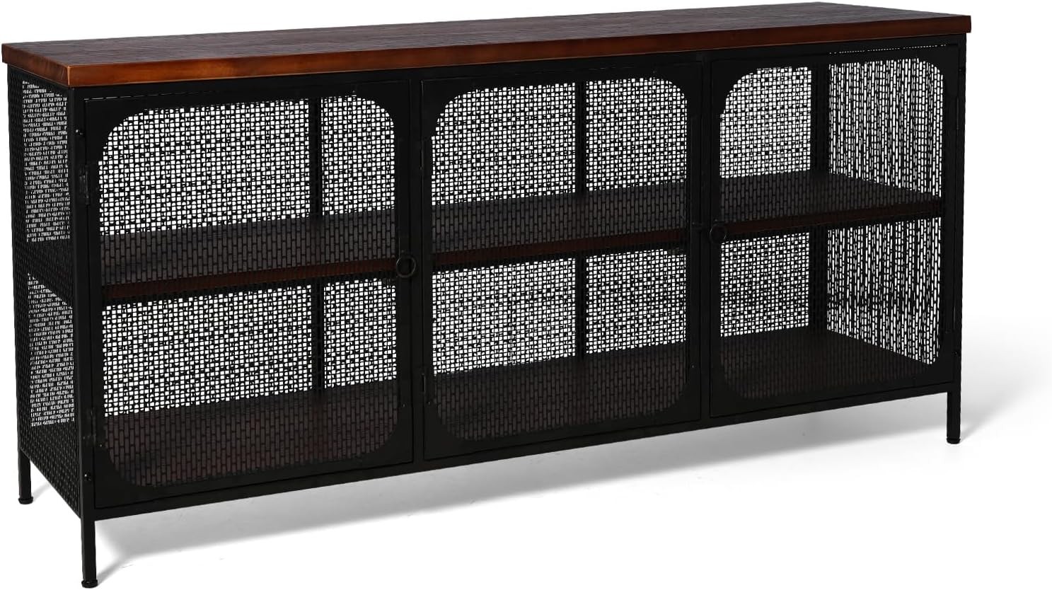 Industrial Stora Console Cabinet with Solid Wood , Bla Metal Mesh