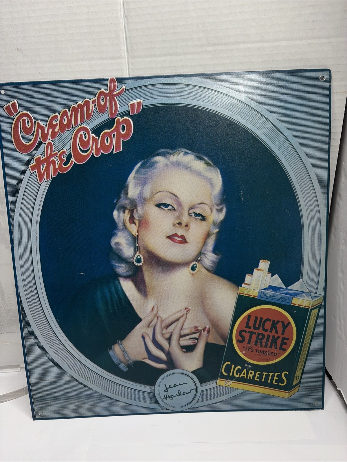 Rare Lucky Strike Cigarettes Metal Sign 1932 Jean Harlow “it’s Toasted Ad Reprod