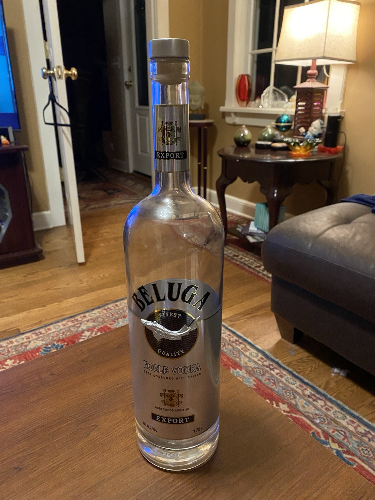 Unique BELUGA Noble Vodka EMPTY 1.75L  Bottle w/Cork 3d Silver Fish 17-1/4" Tall