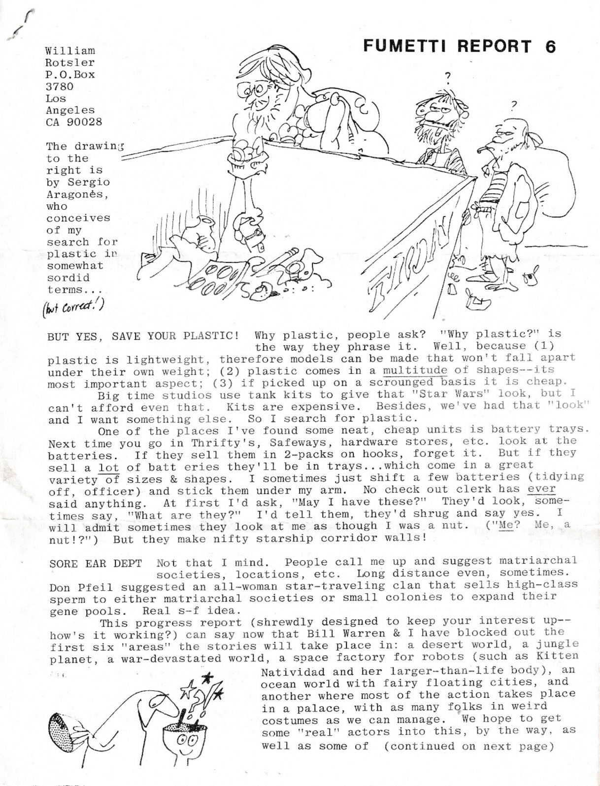 WILLIAM ROTSLER FUMETTI REPORT 6 - 1979 fanzine - Sergio Aragones illo