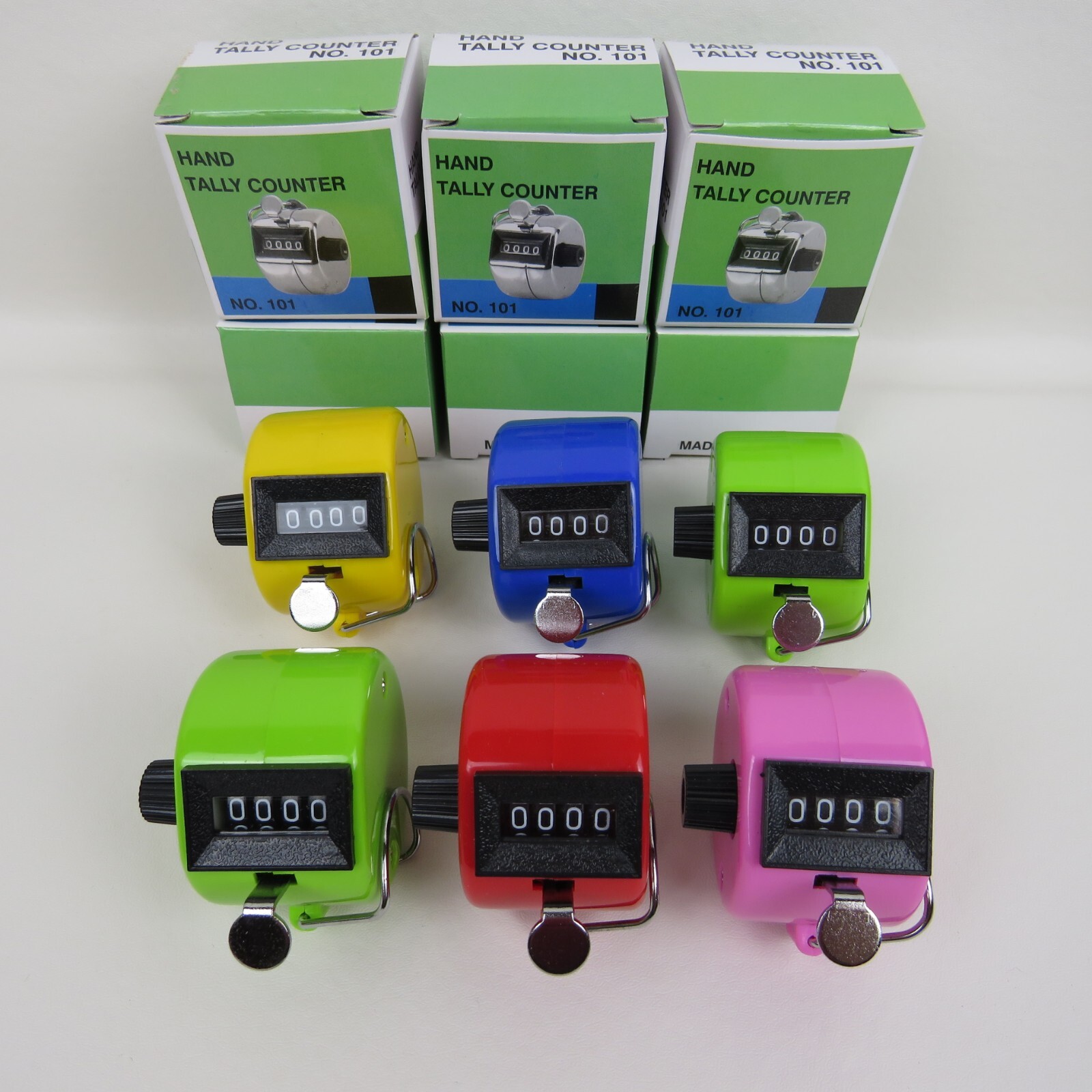 6 Hand Held 4 Digit Mechanical Tally Clicker Counter Metal with Finger Ring