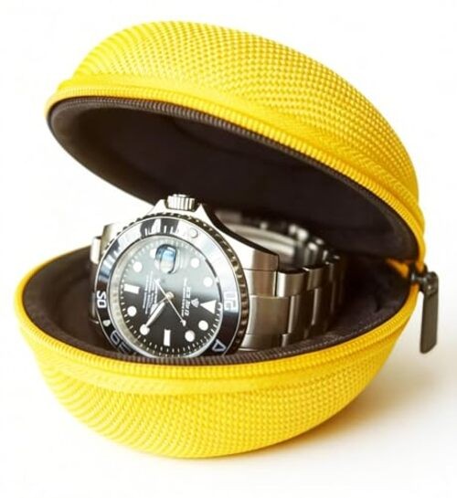 Portable Single Watch Case | Zippered Travel Storage Box with Soft Yellow