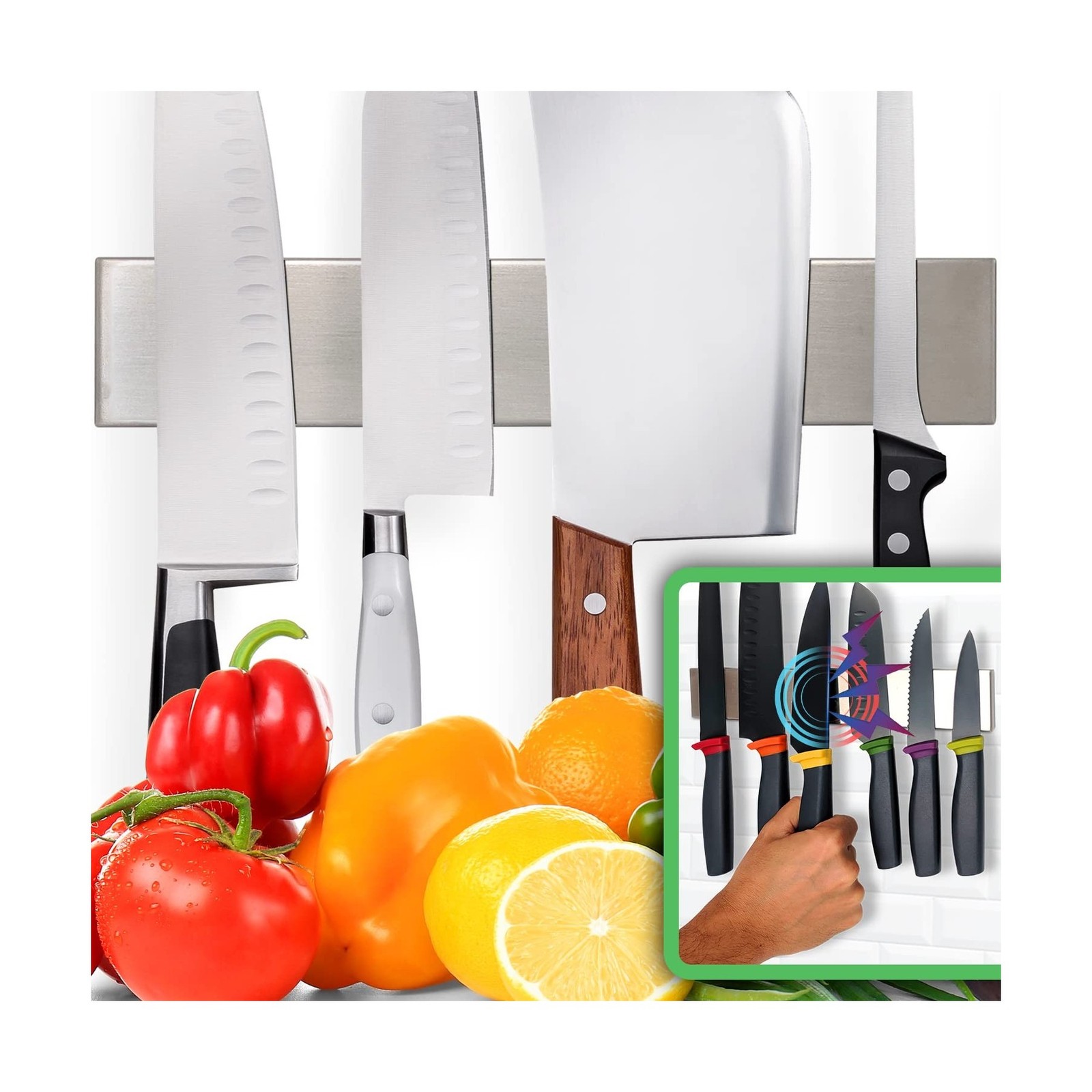Premium Stainless Steel Magnetic Knife Holder for Wall - 10 Inch Pr... Fast Ship