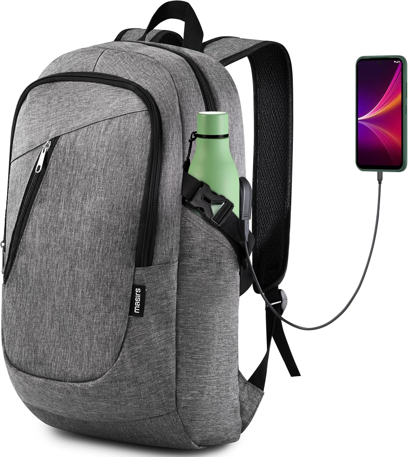 Laptop Travel Backpack w/ USB & Headphone Port, 3 Compartments, Side Pockets