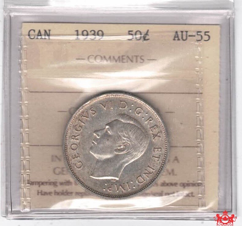 1939 Canada 50 Cents - ICCS AU55 - AA 149