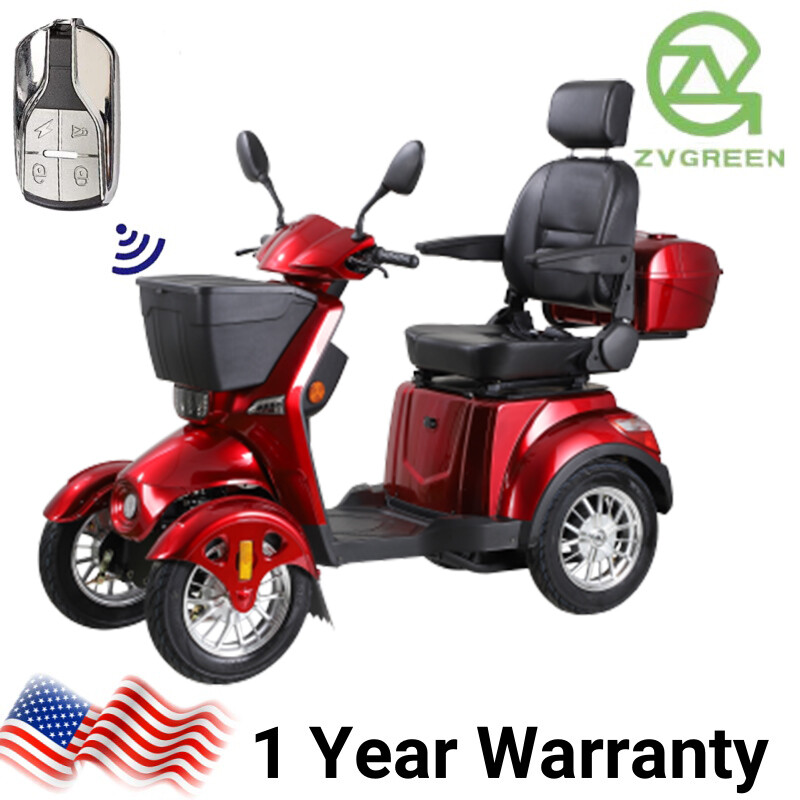 4 Weels Heavy Duty Mobility Scooters 500lbs Capacity 800W 31 miles w/Remote Key