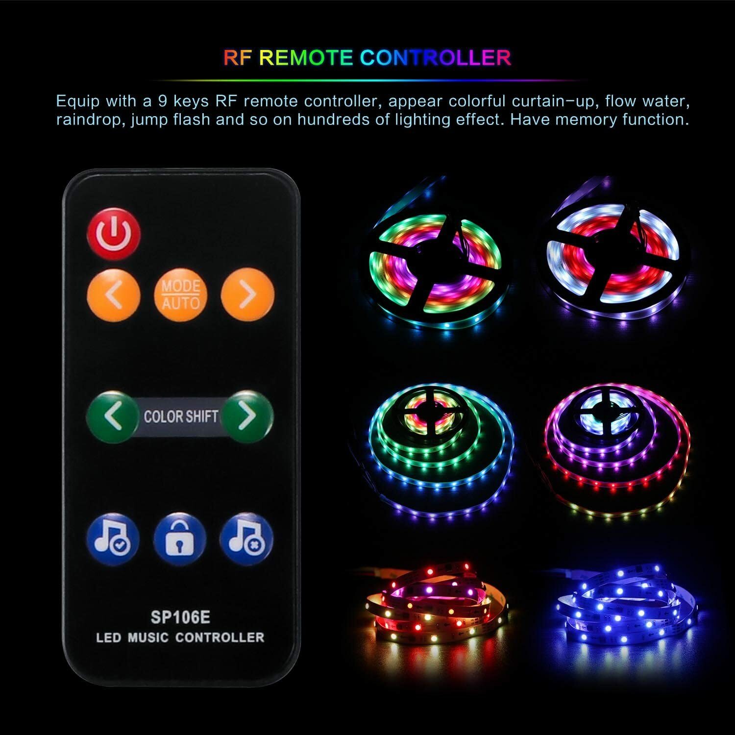 LED Music Controller Wireless RF Remote 5V-24V SP106E 9Key For WS2811 WS2812
