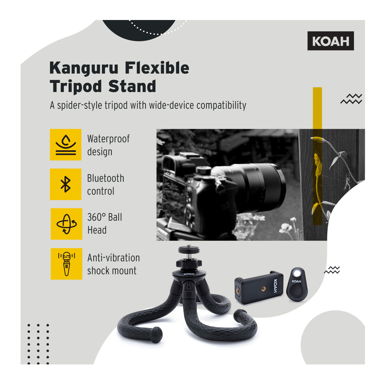 Koah Simah Condenser Microphone for Digital Cameras Tripod Bundle