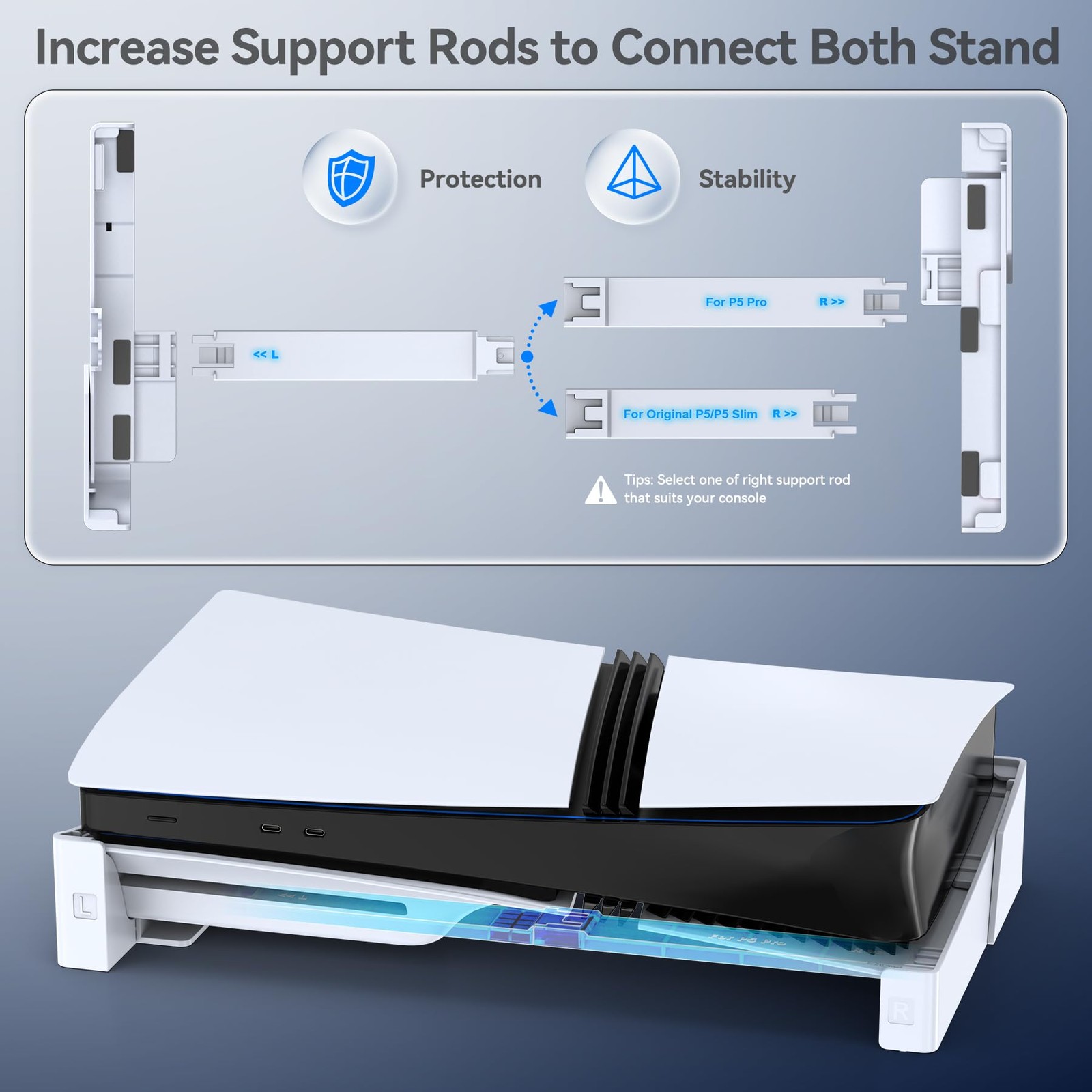 PS5/Slim/Horizontal Stand for Disc & Digital Console, Stable PS5 Base Stand w...