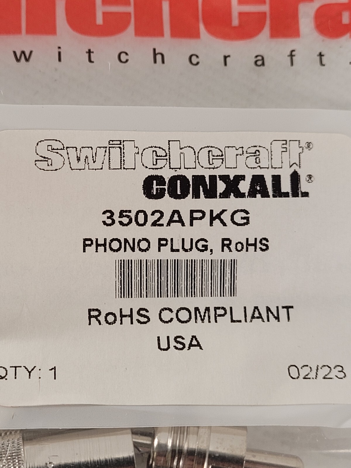 Switchcraft Conxall 3502APKG Phono Plug RoHS Compliant