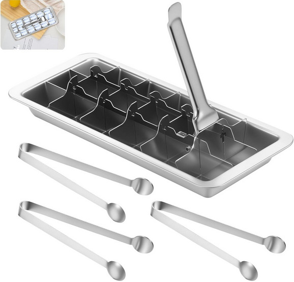 Stainless Steel Ice Cube Tray for Freezer, 18 Slot Square Ice Cube Molds, Easy R