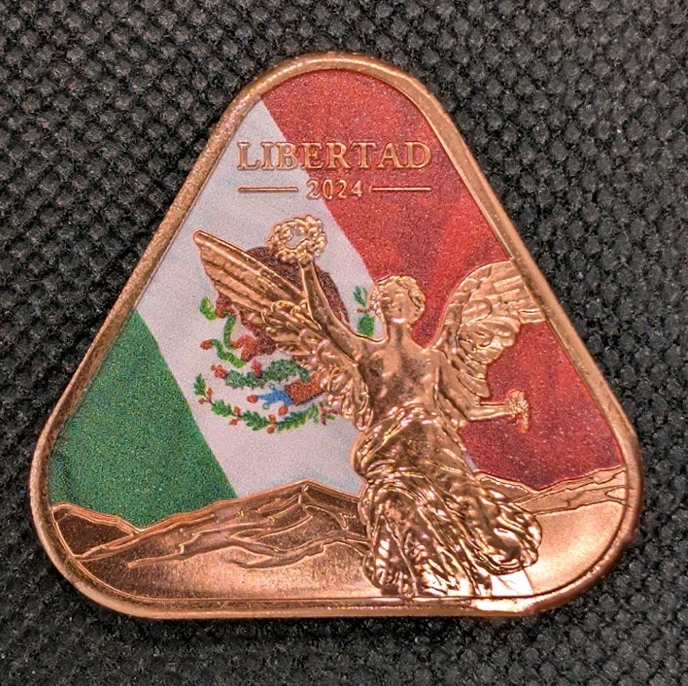 2024 Mexico Libertad Mexican Flag Triangle 1 oz .999 Copper Round Unique Shape