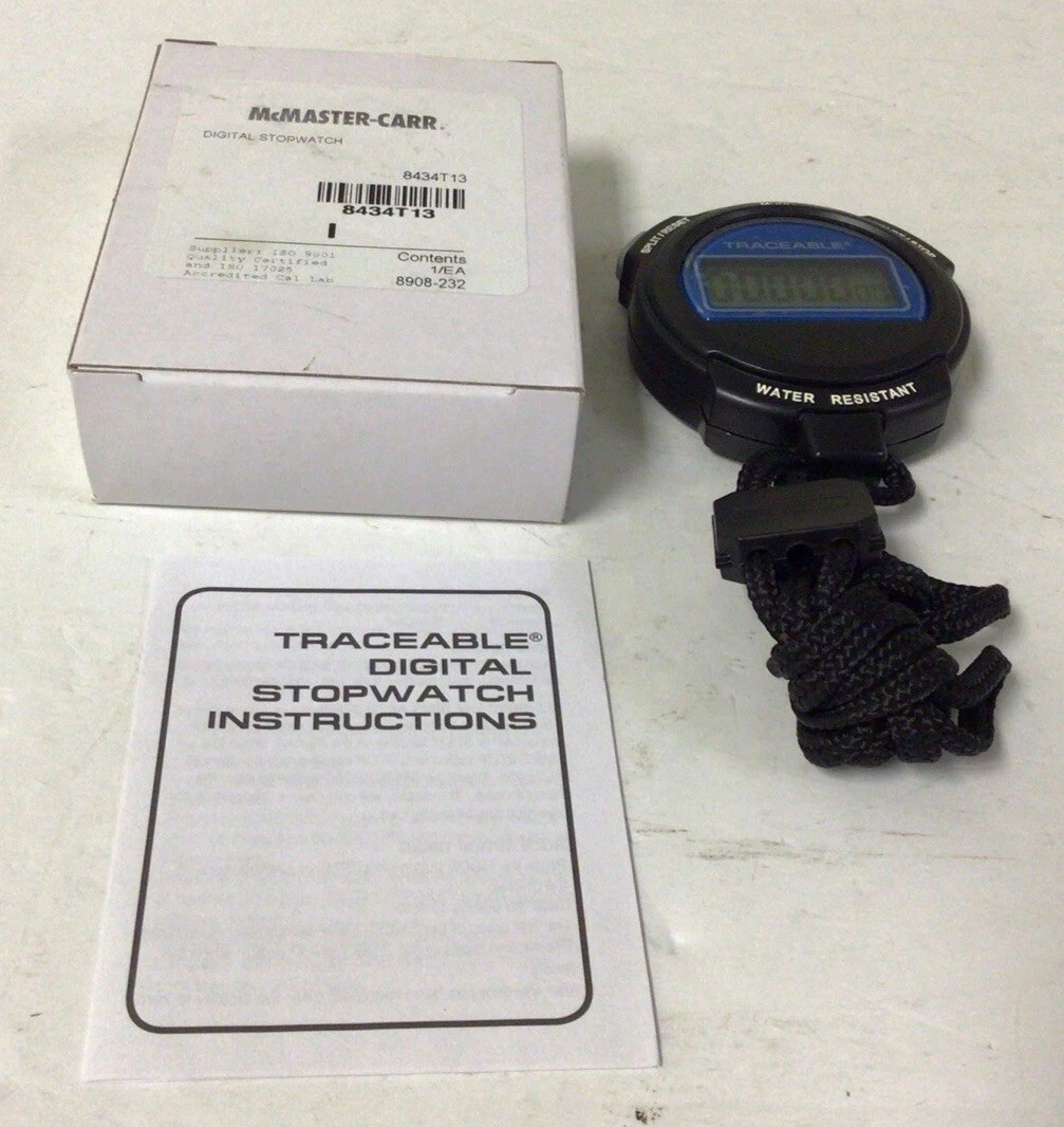 NEW, McMASTER-CARR 8434T13 / 8434T 13 TRACEABLE DIGITAL STOPWATCH, FREE SHIPPING