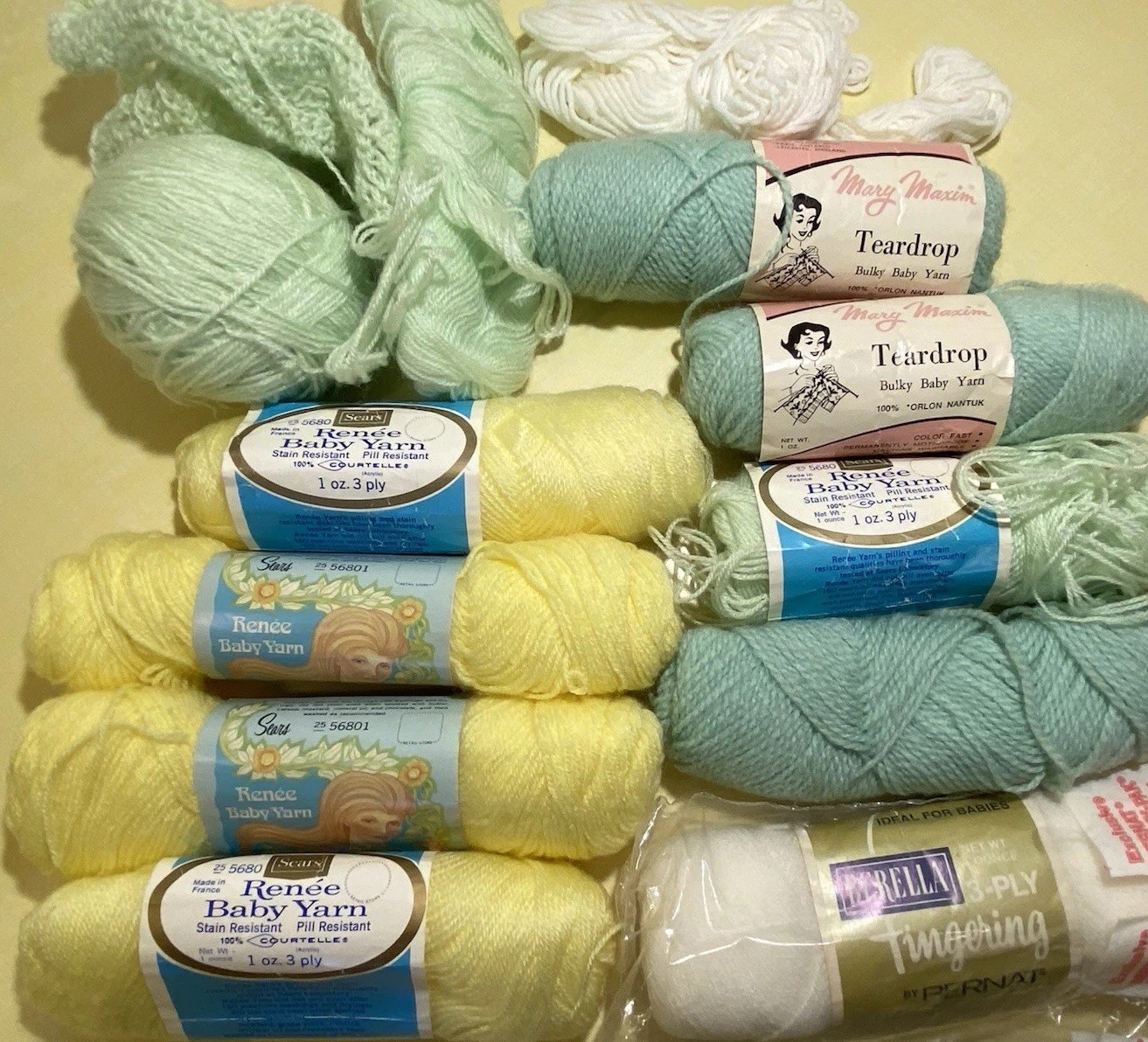 12 Lb Estate Lot Vintage To Modern Baby Acrylic Yarn Skeins & Pattern Booklets