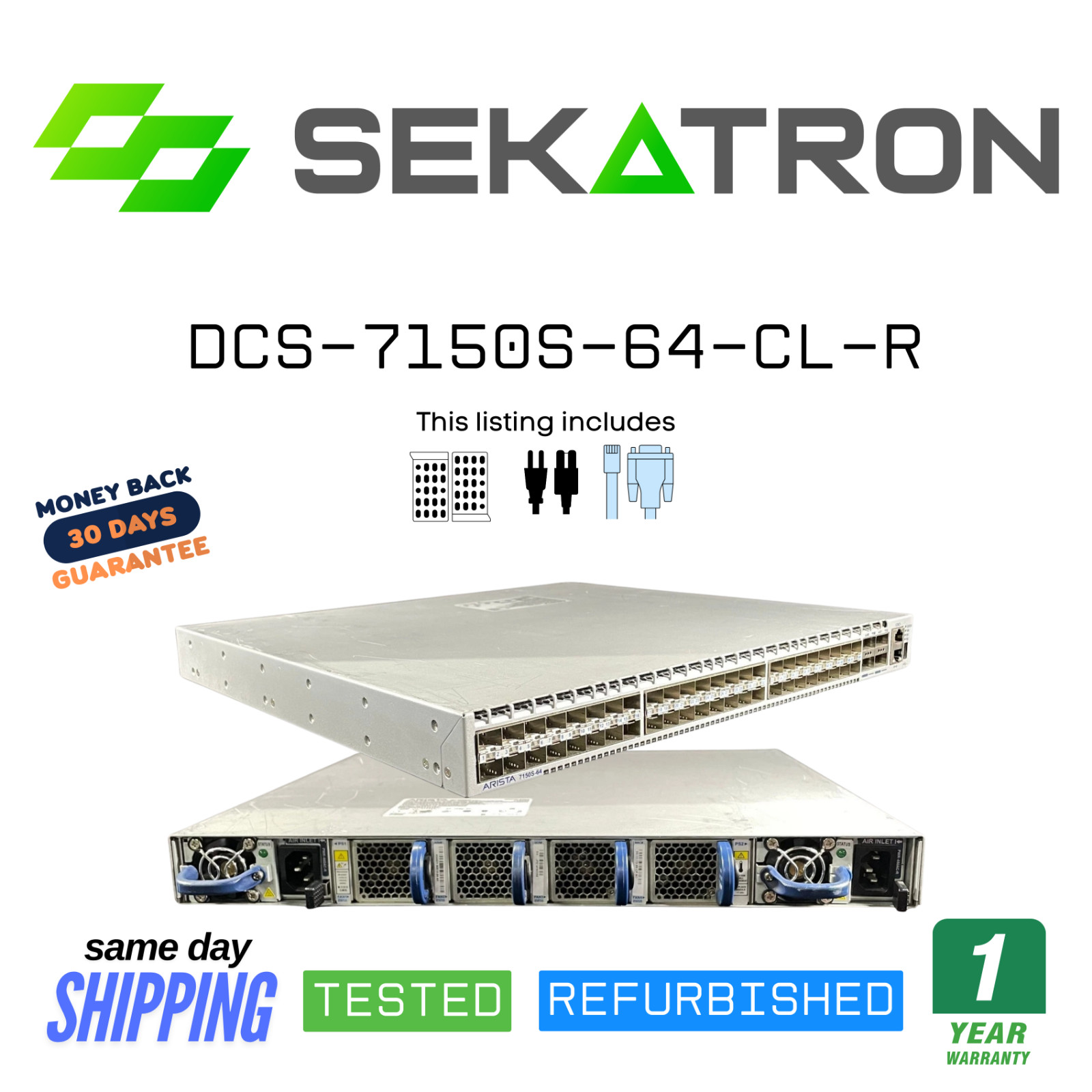 🔀 Arista DCS-7150S-64-CL-R • 48× 10G SFP+ + 4× QSFP+ • Dual PSU • Tested ✅