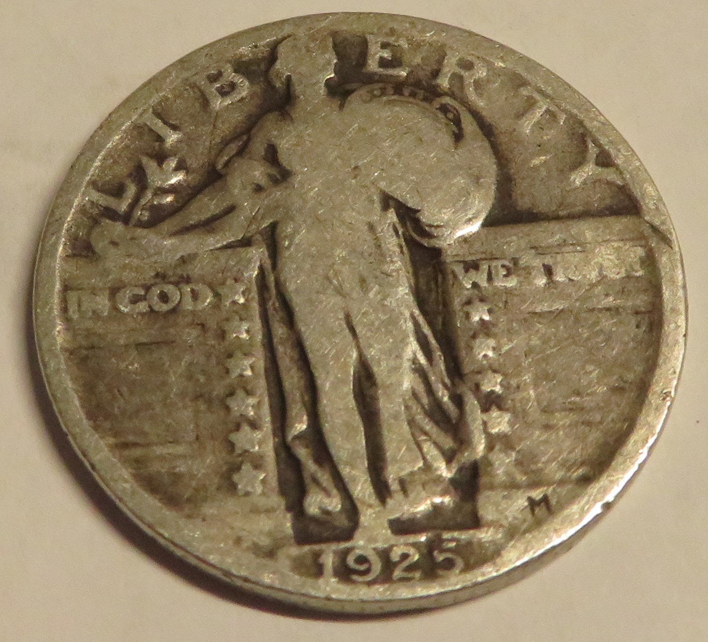 Vintage 1925 Standing Liberty Quarter Circulated Silver 25c Coin Collectible GUC