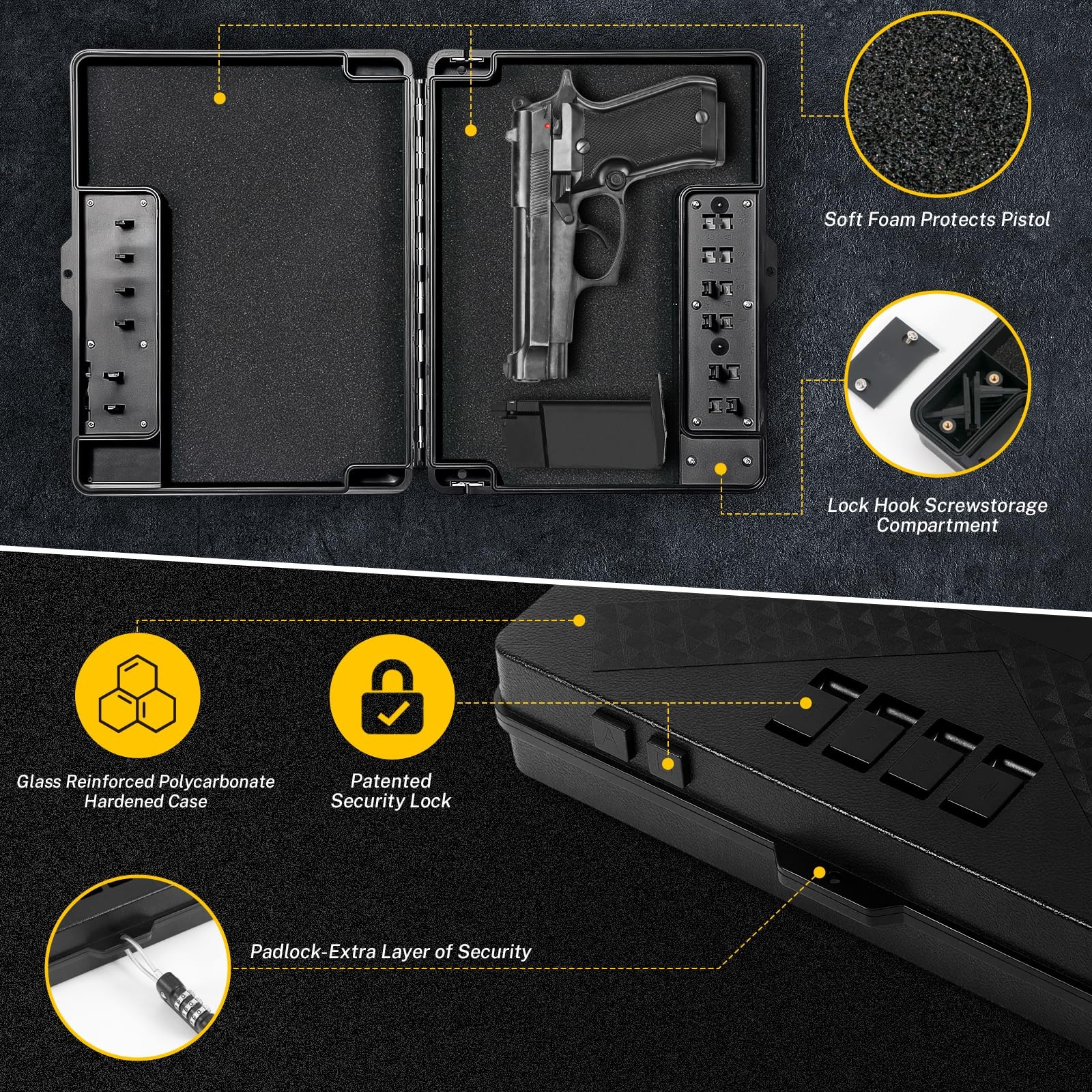 Gun Safe for Handgun, Mechanical Lock Pistol Safe with TSA Padlock,Quick Acce...