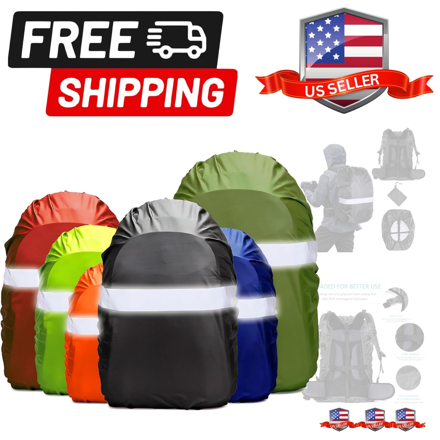 Waterproof Backpack Rain Cover,8000mm Waterproof Level,Upgraded with Reflecti...