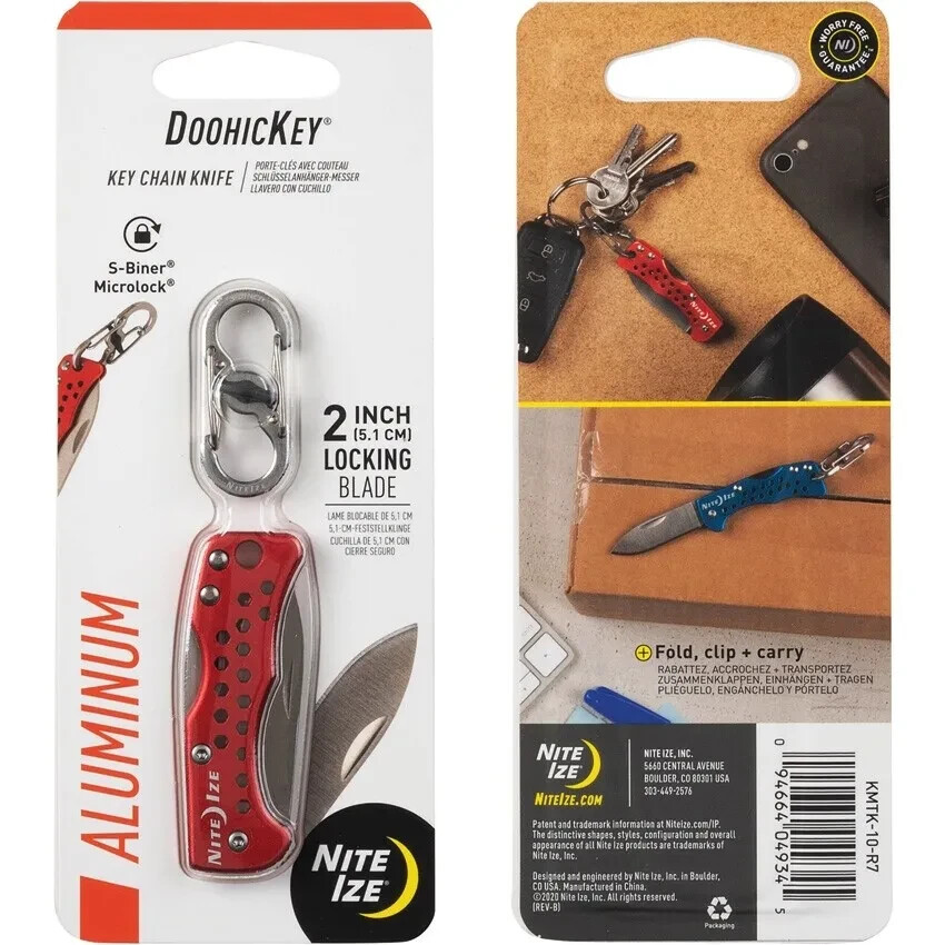 Nite Ize DoohicKey Key Chain Knife S-Biner Microlock Blade Red Aluminum Handle