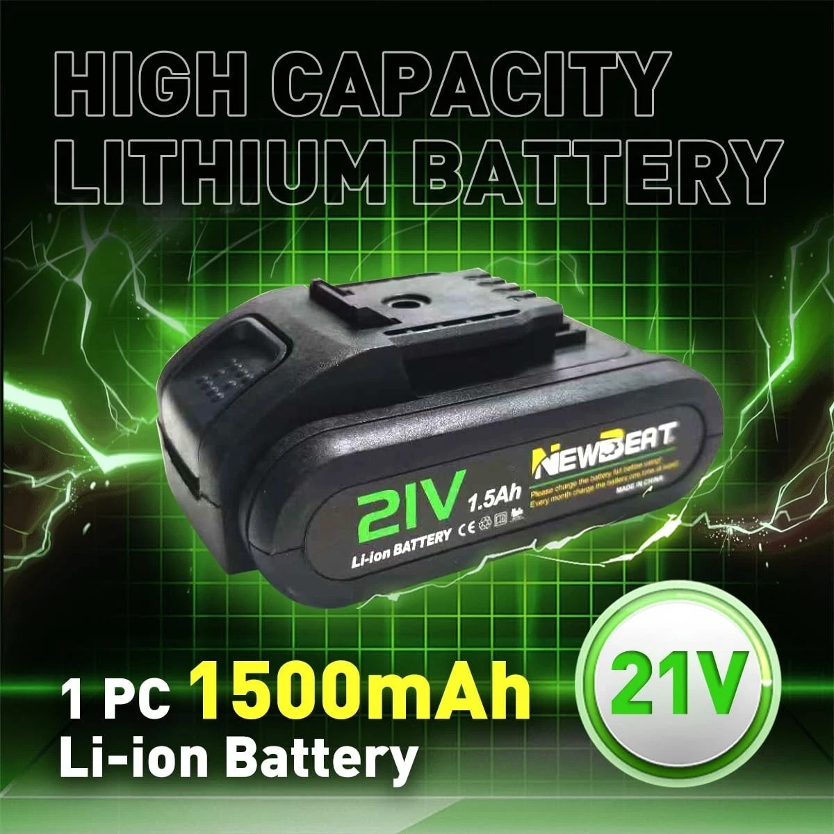 Variable Speed Cordless Drill Driver 21V Li-Ion Battery w/ LED Work Light