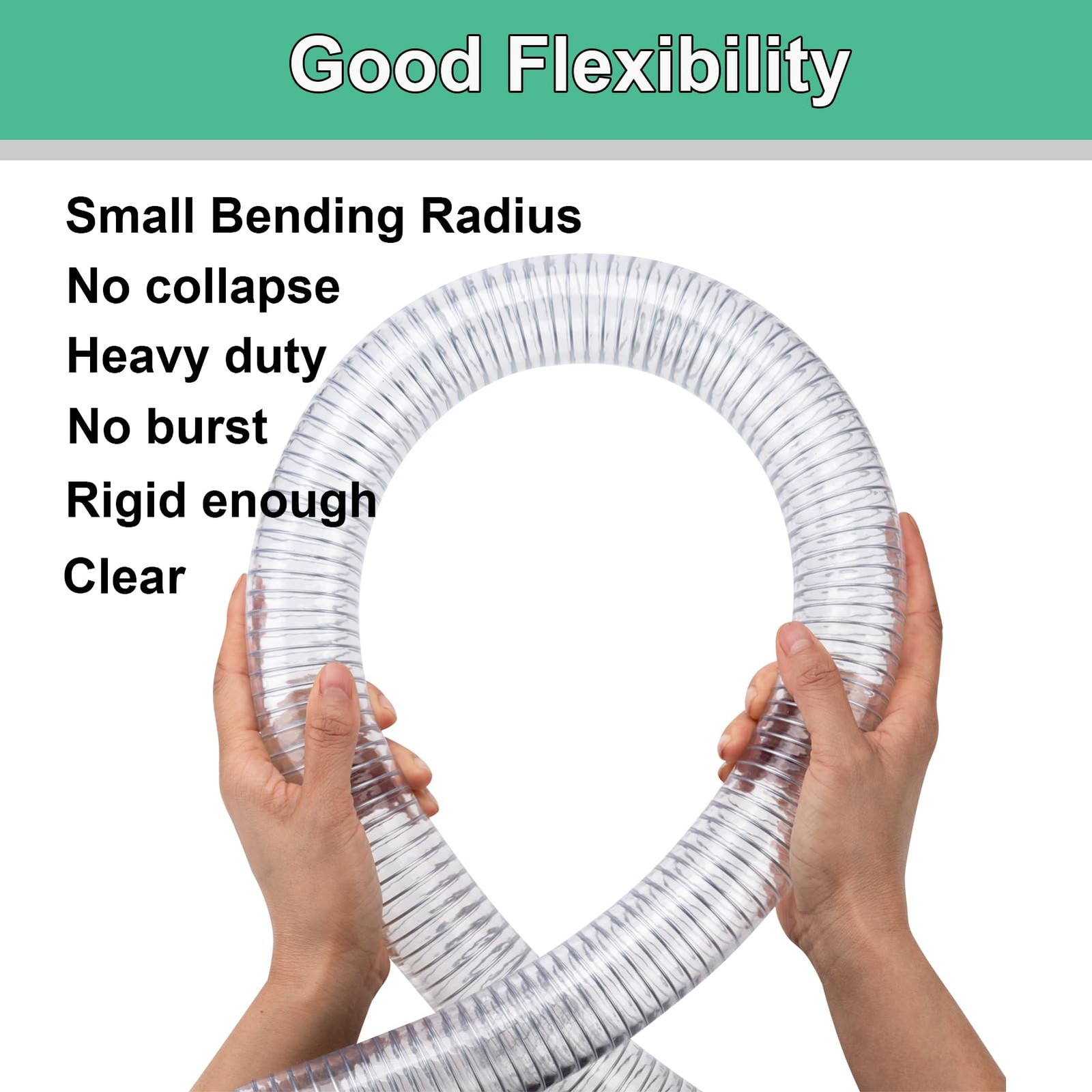 Geowaky 1"id-10ft PVC Reinforced Tubing Steel Wire Suction 1"ID, Clear