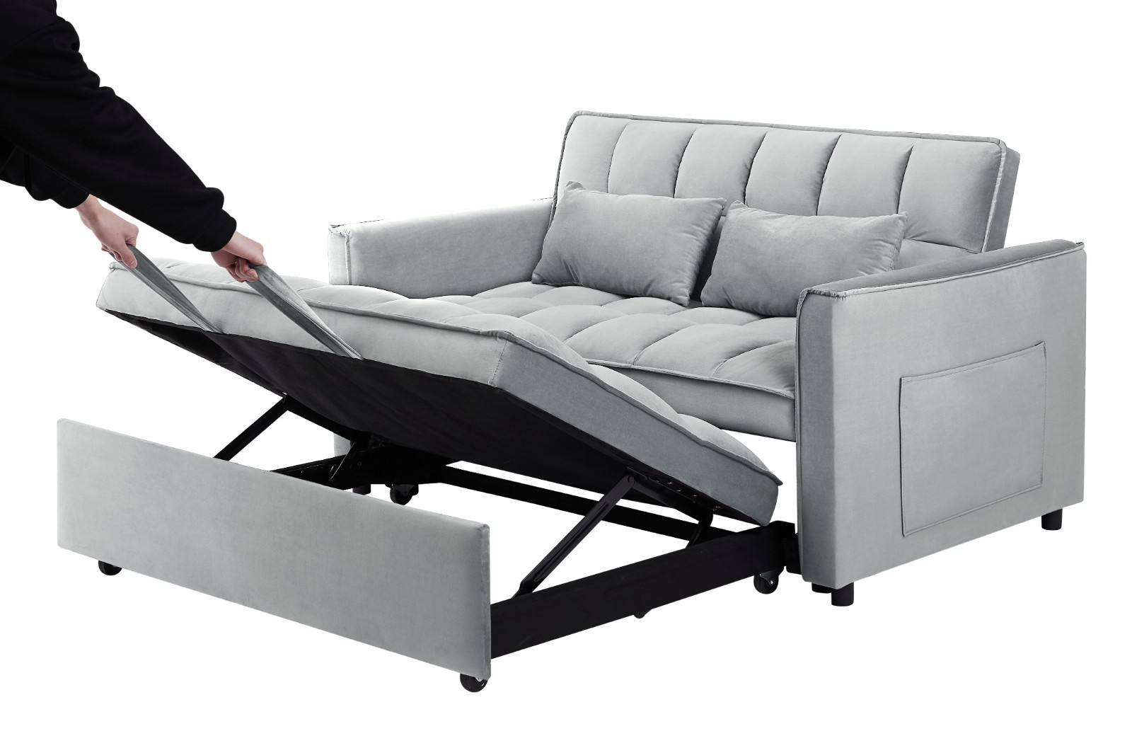 Convertible Sleeper Sofa Bed Velvet Loveseat with Pull Out Bed Futon Sofa Couch