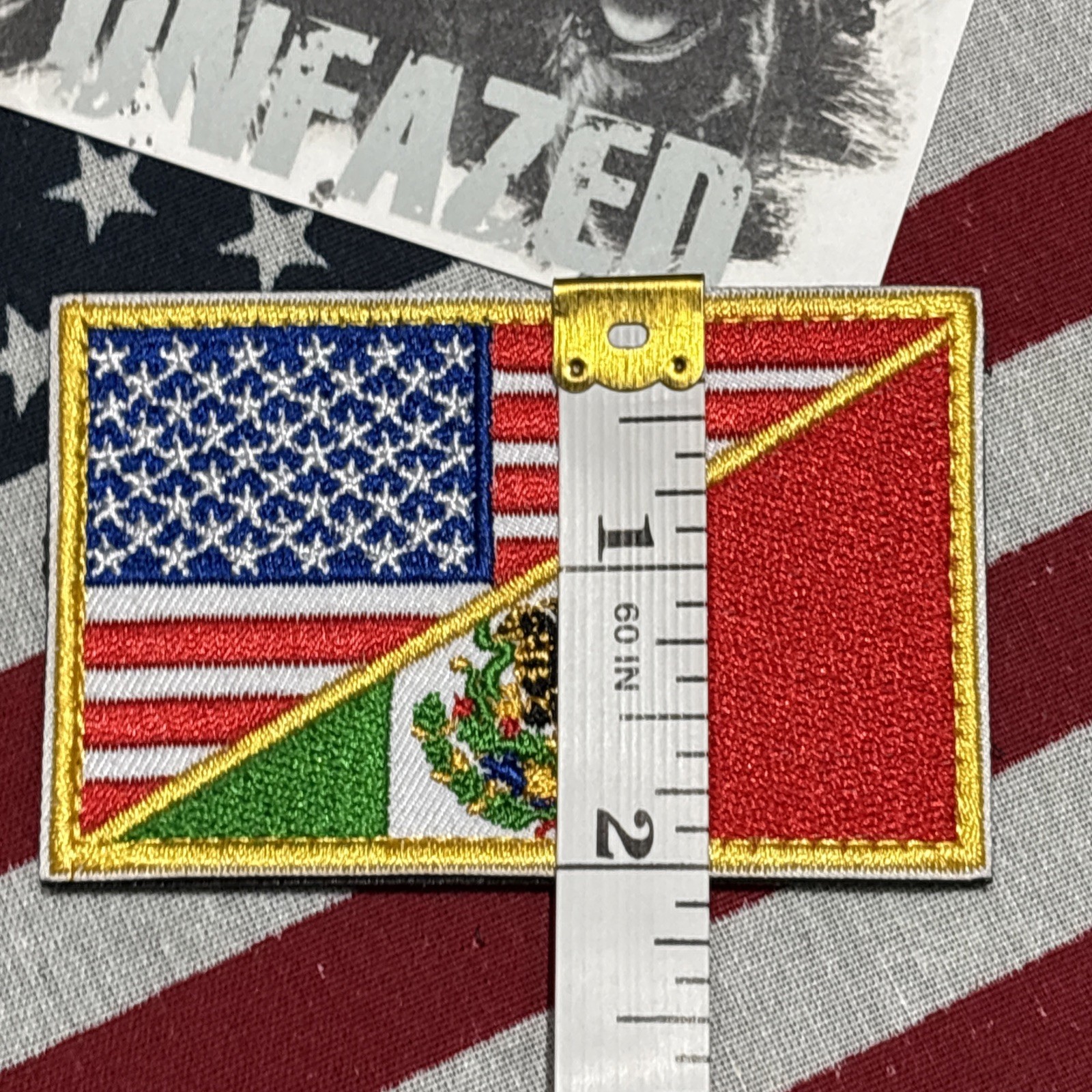 American Mexican Split Flag Patch Hook & loop High Quality 2x3”
