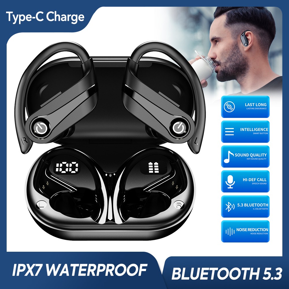 Mpow Bluetooth 5.3 Headset TWS Wireless Earphone Ear Hook For All Phone Android