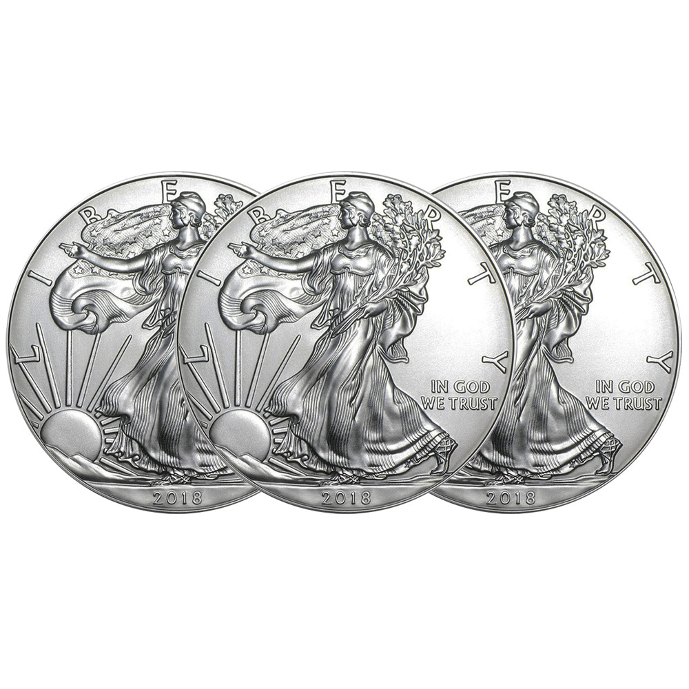 Lot of 3 - 2018 $1 American Silver Eagle 1 oz BU
