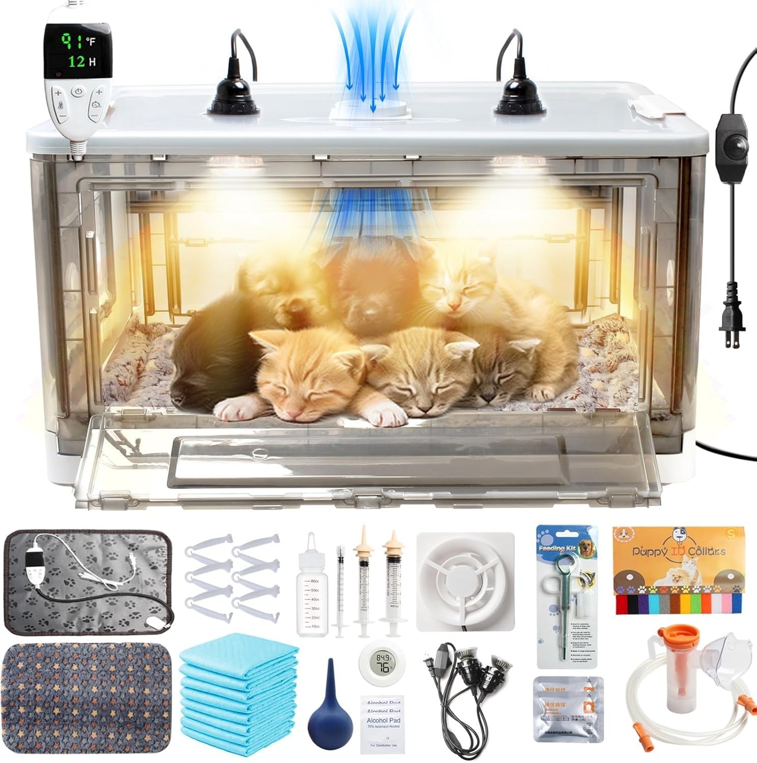 Puppy Incubator with Heating and Fan, Ideal Incubator for Puppies and Kittens, E