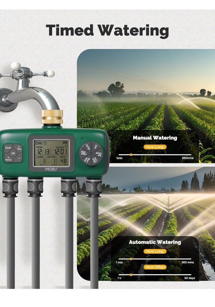MOES 4 Outlet Sprinkler Timer Brass Inlet Programmable Irrigation Controller New