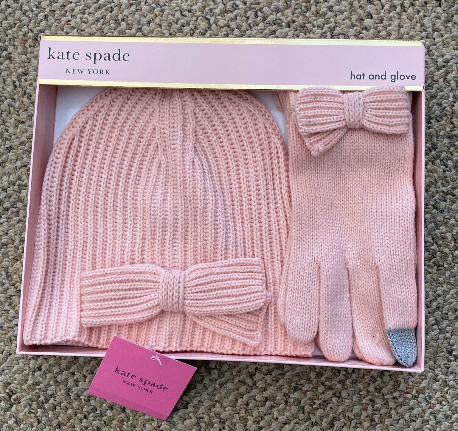 Kate Spade Beanie Hat & Glove Set English Rose Pink $128 Teen Girl Women's
