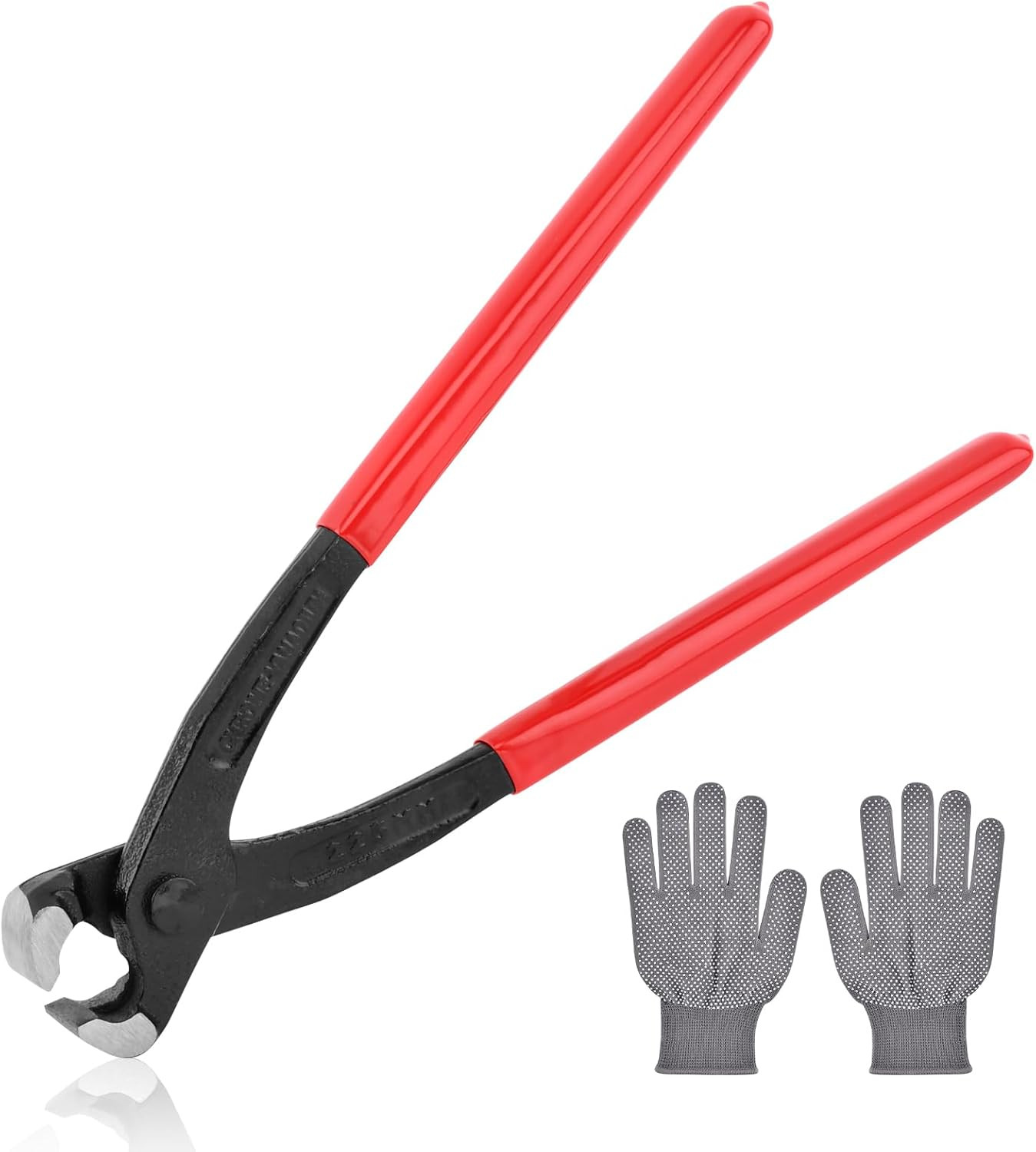 9" Heavy Duty Ear Clamp Pliers Set W/Work Gloves - Front/Side Jaw Crimping Tool