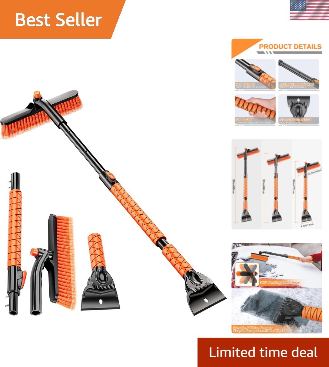 Durable 360° Ice Scraper with Telescoping Handle - Perfect for Winter Driving